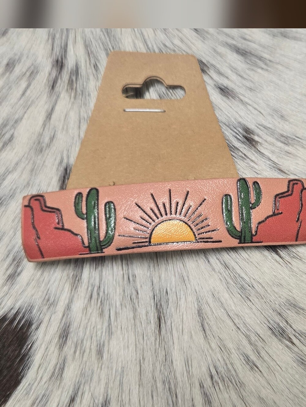 Cactus Desert Sceen Barrette in Red & Green